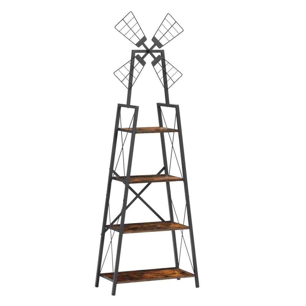 4-Tier Narrow Book Shelf, Bookcase for Home Office, Living Room, Bedroom, Pantry Organizers, Rustic Brown and Black - Hercitys