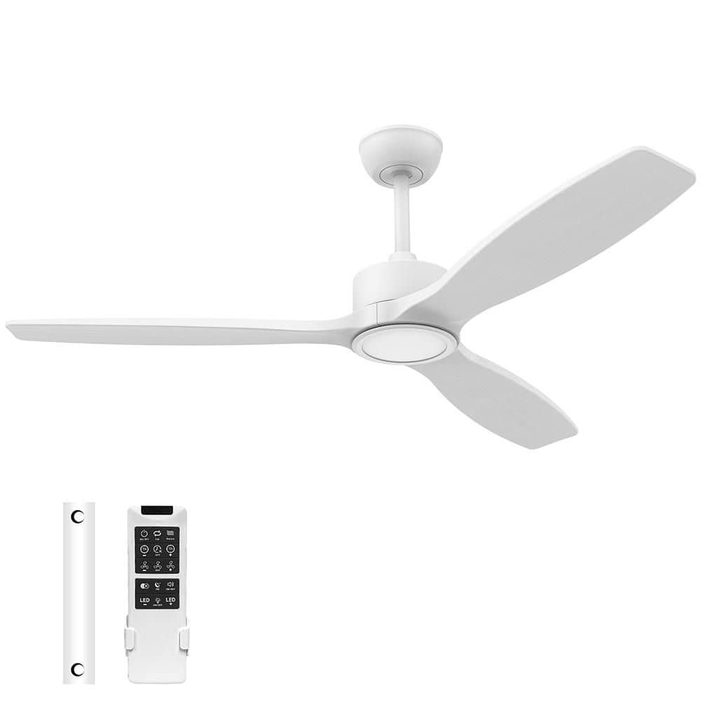 52 in. Modern Wood Indoor/Outdoor White Ceiling Fan, Quiet DC Motor, with Dimmable LED Lights and Remote Control - Hercitys