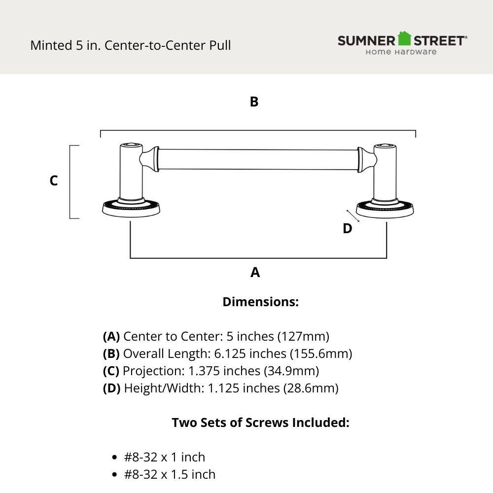 10-Pack Minted 5 in. (127 mm) Center-to-Center Traditional Satin Brass Bar Drawer Pull - Hercitys
