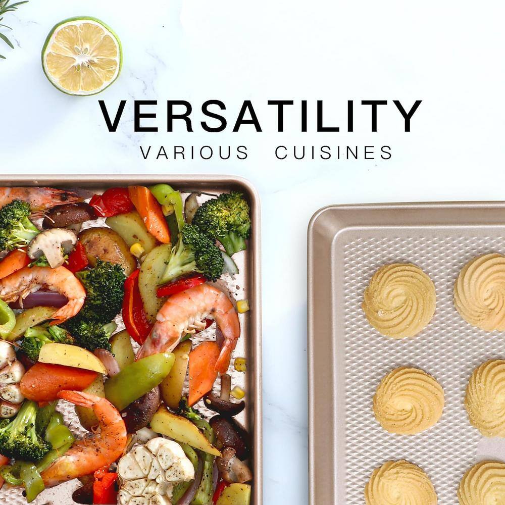 3-Piece Carbon Steel Baking Sheet Pan Set, Heavy Duty Nonstick Cookie Tray for Oven with Diamond Texture Pattern - Hercitys