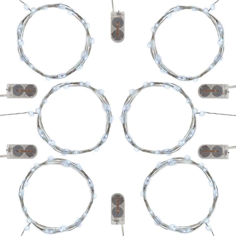 20-Light Bulb LED Cool White Battery Operated Fairy String Lights (Set of 6) - Hercitys