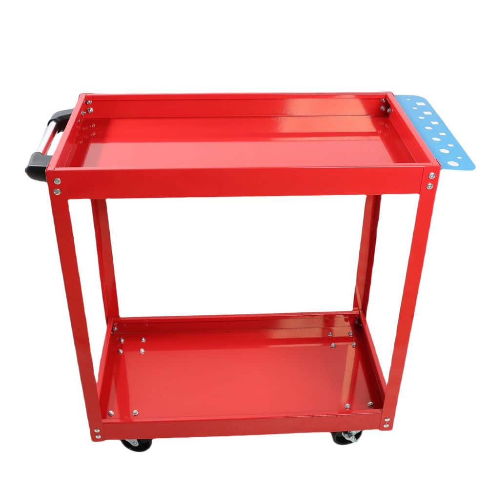 400 lbs. Capacity Tool Cart on Wheels, Heavy Duty Steel Utility Cart w/Lockable Wheels for Garage, Warehouse-Red - Hercitys