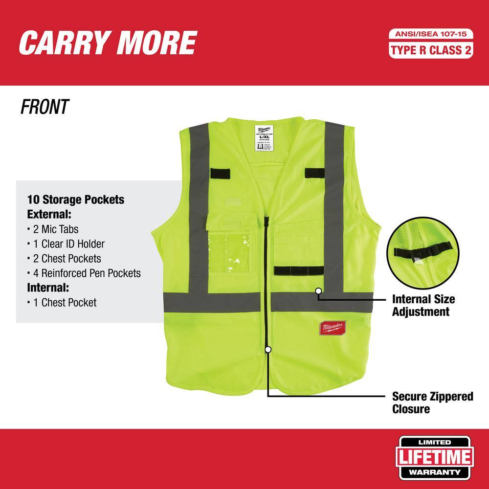 2X-Large /3X-Large Orange Class 2-High Visibility Safety Vest with 10 Pockets (4-Pack) - Hercitys