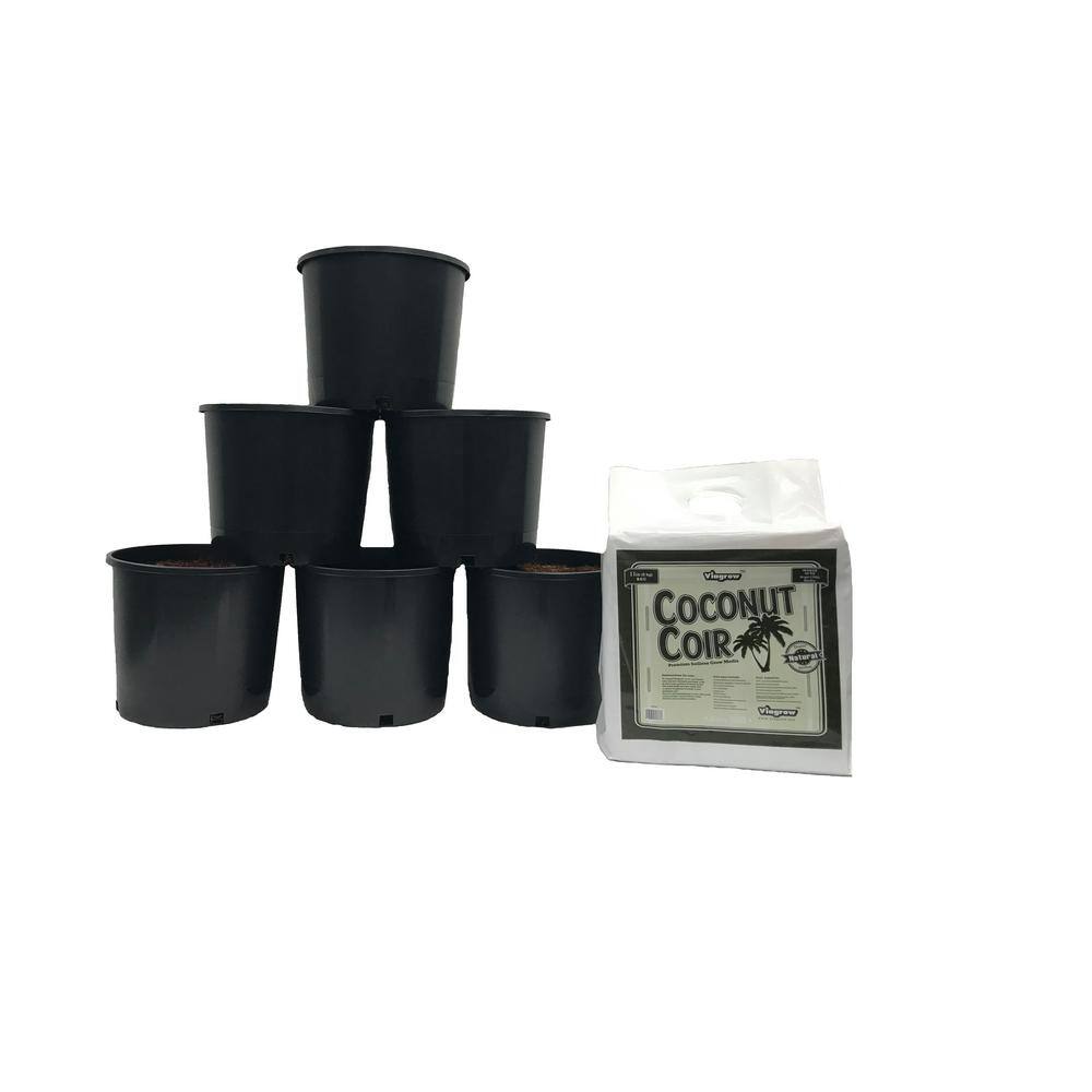 3 Gal. Round Heavy-Duty Plastic Nursery Pots with Coir (6-Pack) - Hercitys