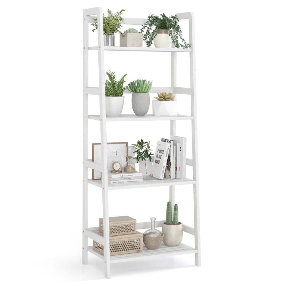 47.5 in. H x 19 in. W x 12.5 in. D White Bamboo Storage Rack Plant Flower Holder 4-Tier Display Shelves - Hercitys