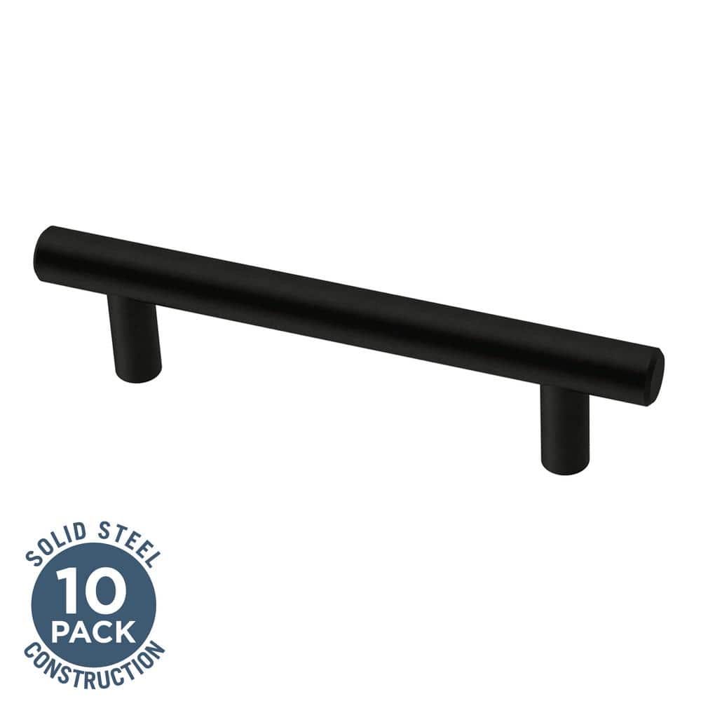 10-Pack Solid Bar 3-3/4 in. (96 mm) Modern Matte Black Cabinet Drawer Bar Pulls - Hercitys