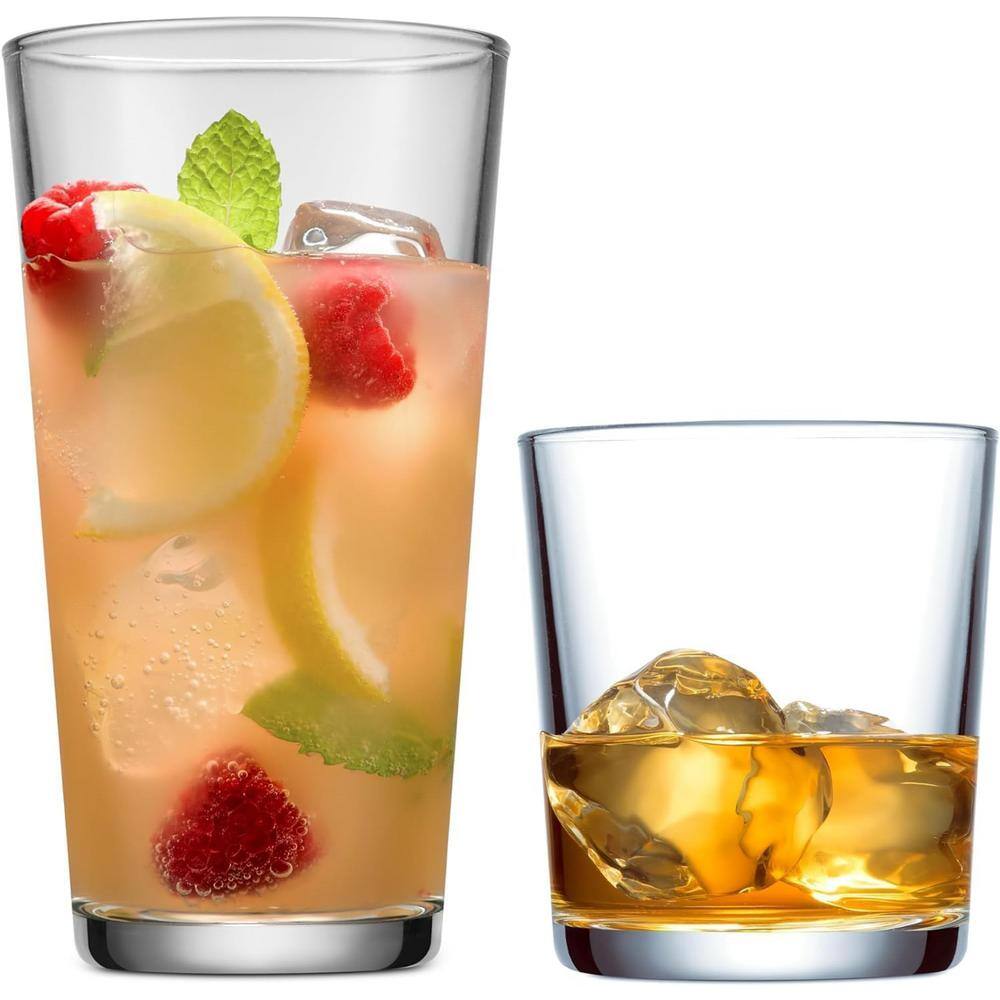 17 oz. Clear Glassware Set (Set of 8) 17 oz Highballs & 13 oz Whiskey Glass for Bar and Restaurants, Dishwasher Safe - Hercitys