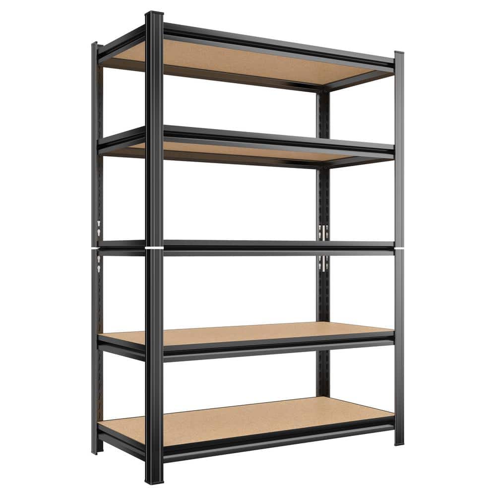 5 Tier Storage Rack, Adjustable Height Shelving, Kitchen Warehouse Supermarket Basement Storage in Black - Hercitys