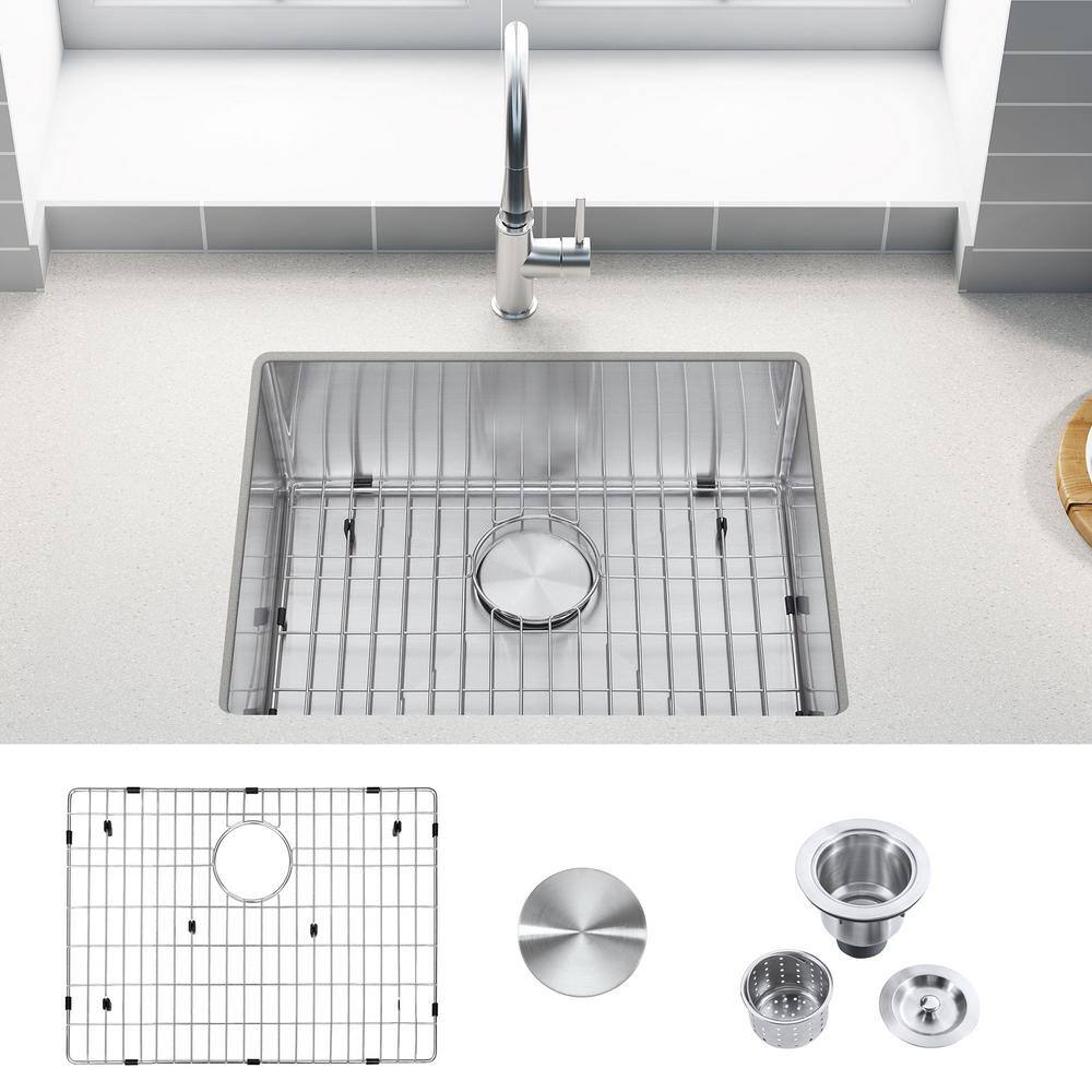 23 in Undermount Single Bowl 18 -Gauge Stainless Steel Kitchen Sink with Bottom Grids - Hercitys