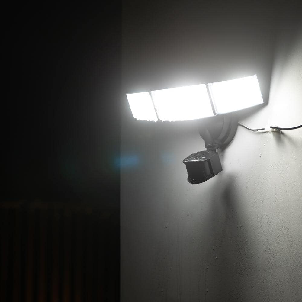 3-Head 342 Watt Equivalent Integrated LED Black Weather Resistant Motion Sensing Area Light - Hercitys
