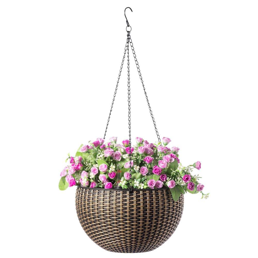 10 in. Self Watering Bronze Plastic Hanging Basket Flower Planter - Hercitys