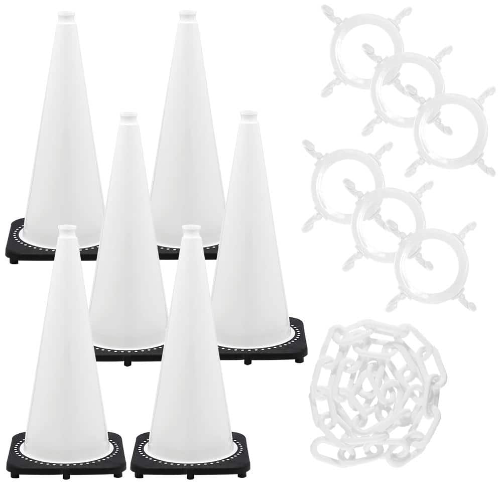 28 in. White Traffic Cone and Chain Kit - Hercitys