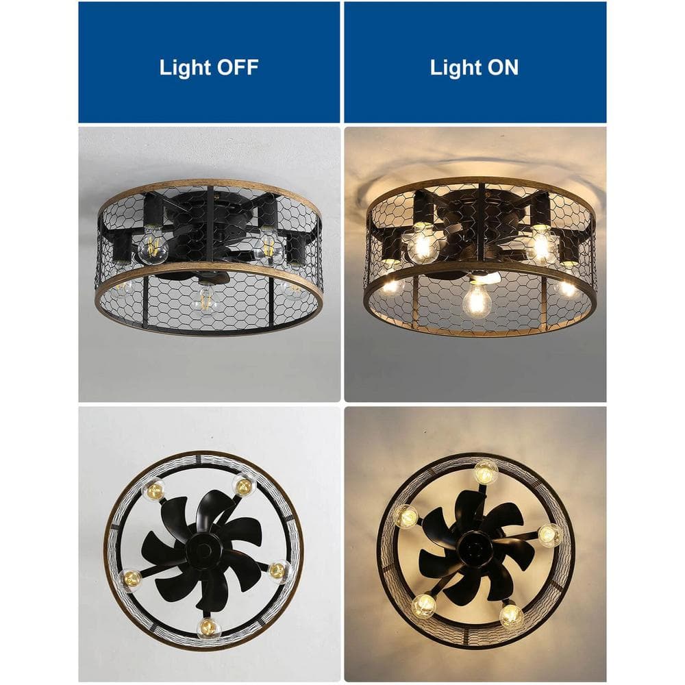 20 in. Indoor/Outdoor Black Low Profile Caged Ceiling Fan With Light and Remote - Hercitys