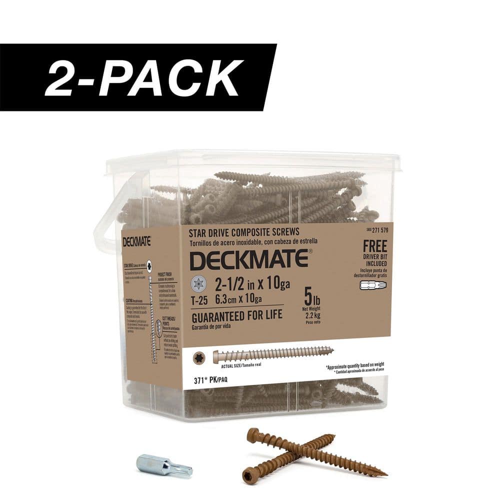 2-Pack #10 x 2-1/2 in. Brown Star Drive Pan-Head Composite Deck Screws (10 lb. / 742-Piece) - Hercitys