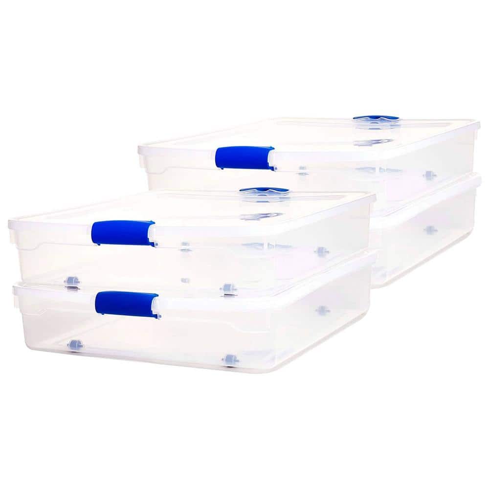 56 qt. Underbed Secure Latching Plastic Storage Container in Clear (4-Pack) - Hercitys
