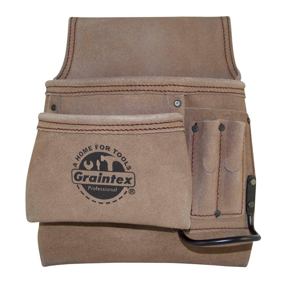5-Pocket Left Handed Nail and Tool Pouch with Suede Leather - Hercitys