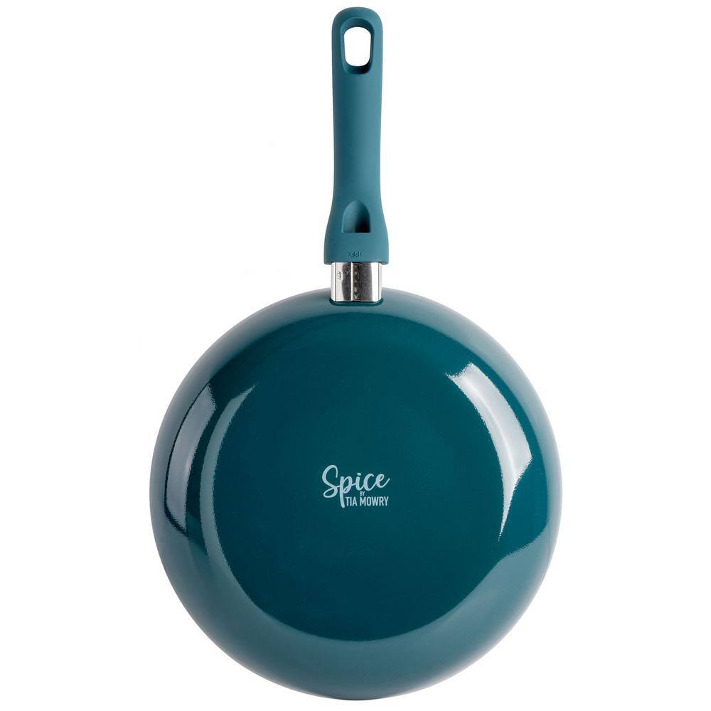 12 Inch Healthy Ceramic Nonstick Aluminum Skillet with Bakelite Handle in Teal - Hercitys