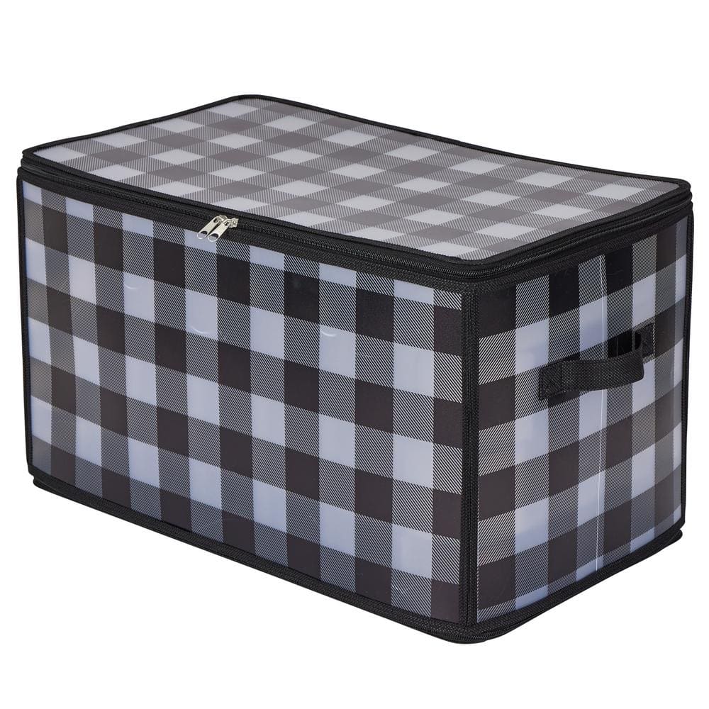 11.8 in. H Black and White Nylon Buffalo Plaid 112-Count Ornament Organizer - Hercitys