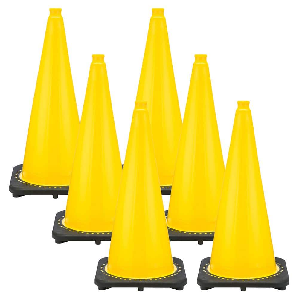 28 in. Yellow Traffic Cones (6-Pack) - Hercitys