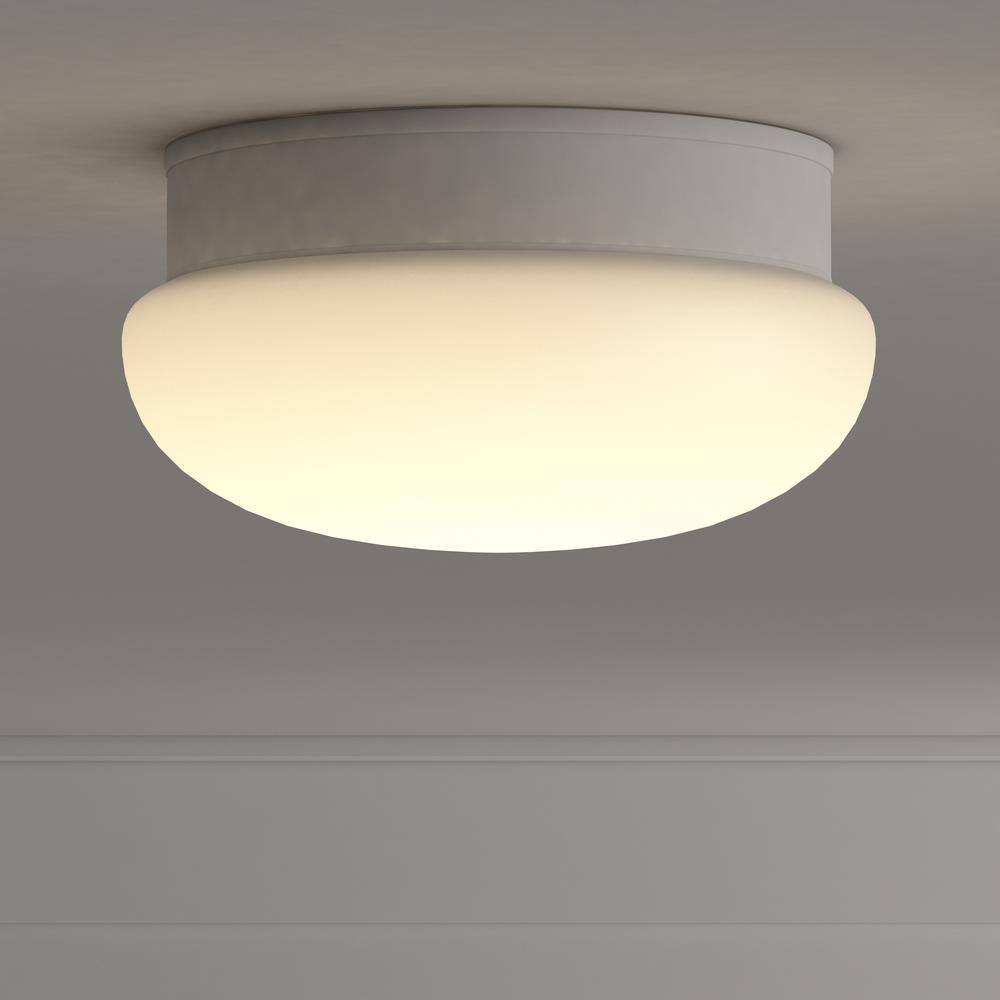 1-Light White Flush Mount with White Glass - Hercitys