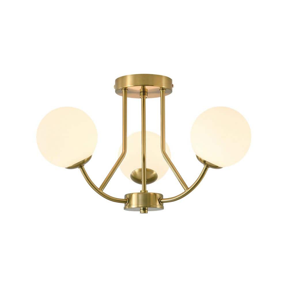 19 in. Gold Industrial Semi-Flush Mount Ceiling Light with Globe Frosted Glass Shade for Dinning Room Entryway - Hercitys