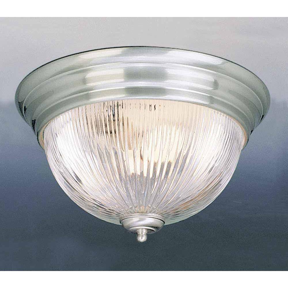 15 in. 3-Light Brushed Nickel Indoor Flush Mount with Clear Prismatic Glass Bowl - Hercitys