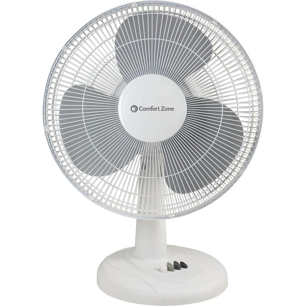 17 in. 3 Speed Oscillating Table Fan with Adjustable Tilt, Convenient Push Button Controls, White - Hercitys