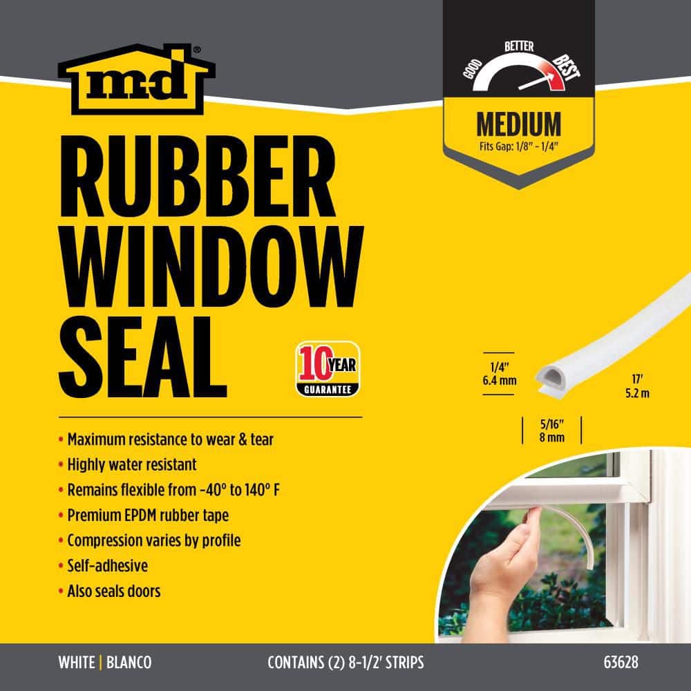 1/4 in. x 5/16 in. x 17 in. White Premium Rubber Window Seal for Medium Gaps - Hercitys
