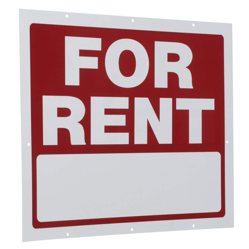 18 in. x 24 in. Red and White Plastic for Rent Sign - Hercitys