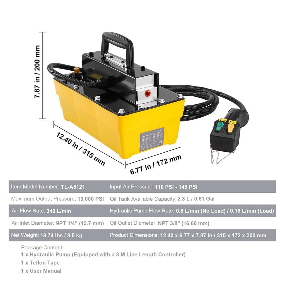 10,000PSI Air Hydraulic Pump, 0.61 Gal. Reservoir, NPT 3/8 In. Oil Outlet, NPT 1/4 In. Inlet, Plastic Air Hydraulic Pump - Hercitys
