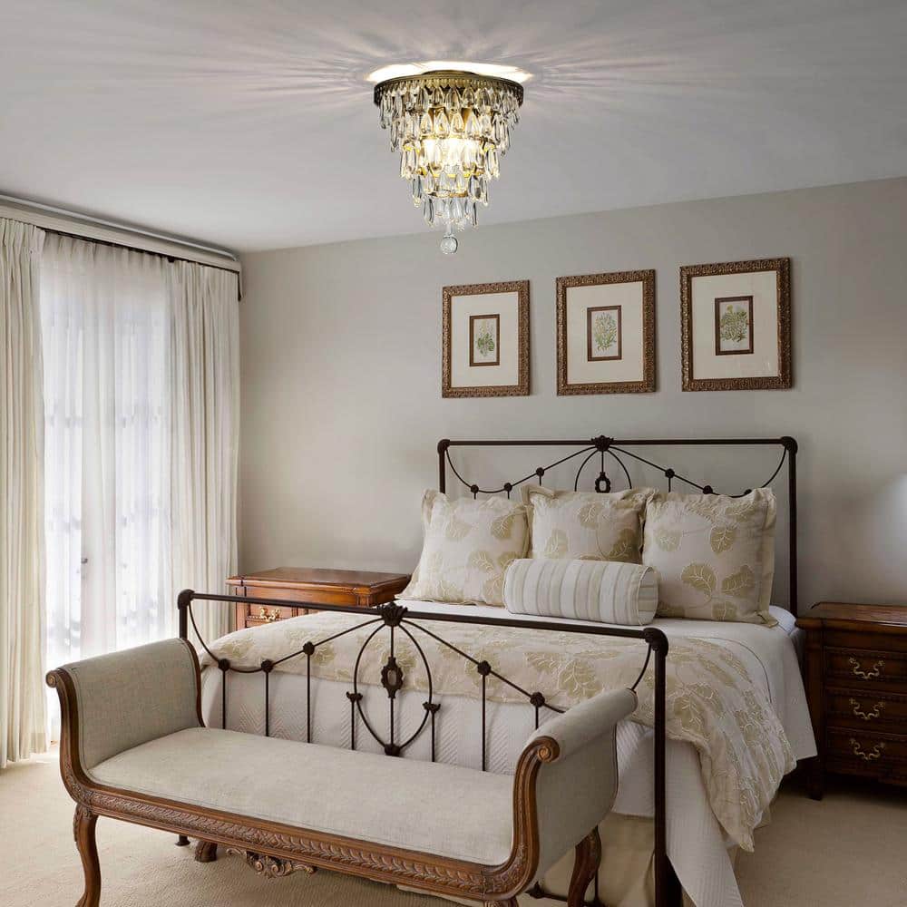 12 in. 3-Lights Antique Gold Glam Flush Mount Ceiling Light with Teardrop Glass - Hercitys