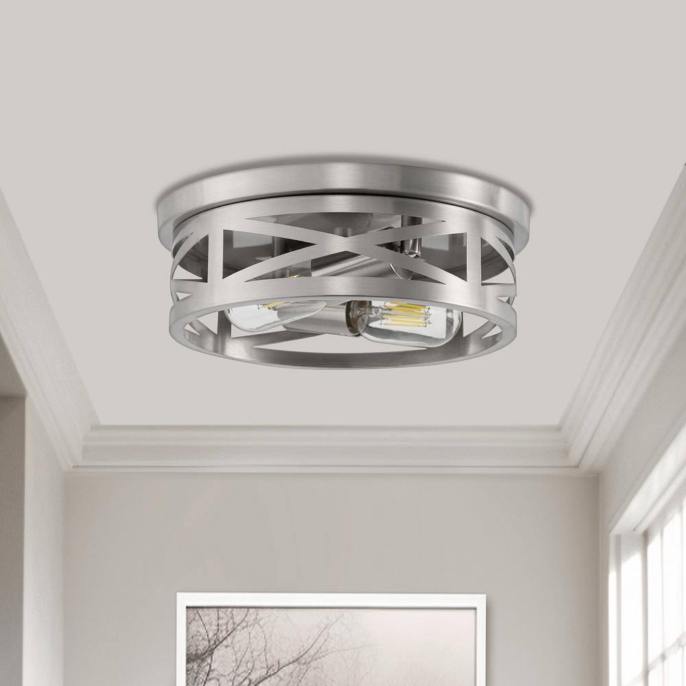 11 in. 2-Light Brushed Nickel Metal Flush Mount with No Bulbs Included 1-Pack - Hercitys