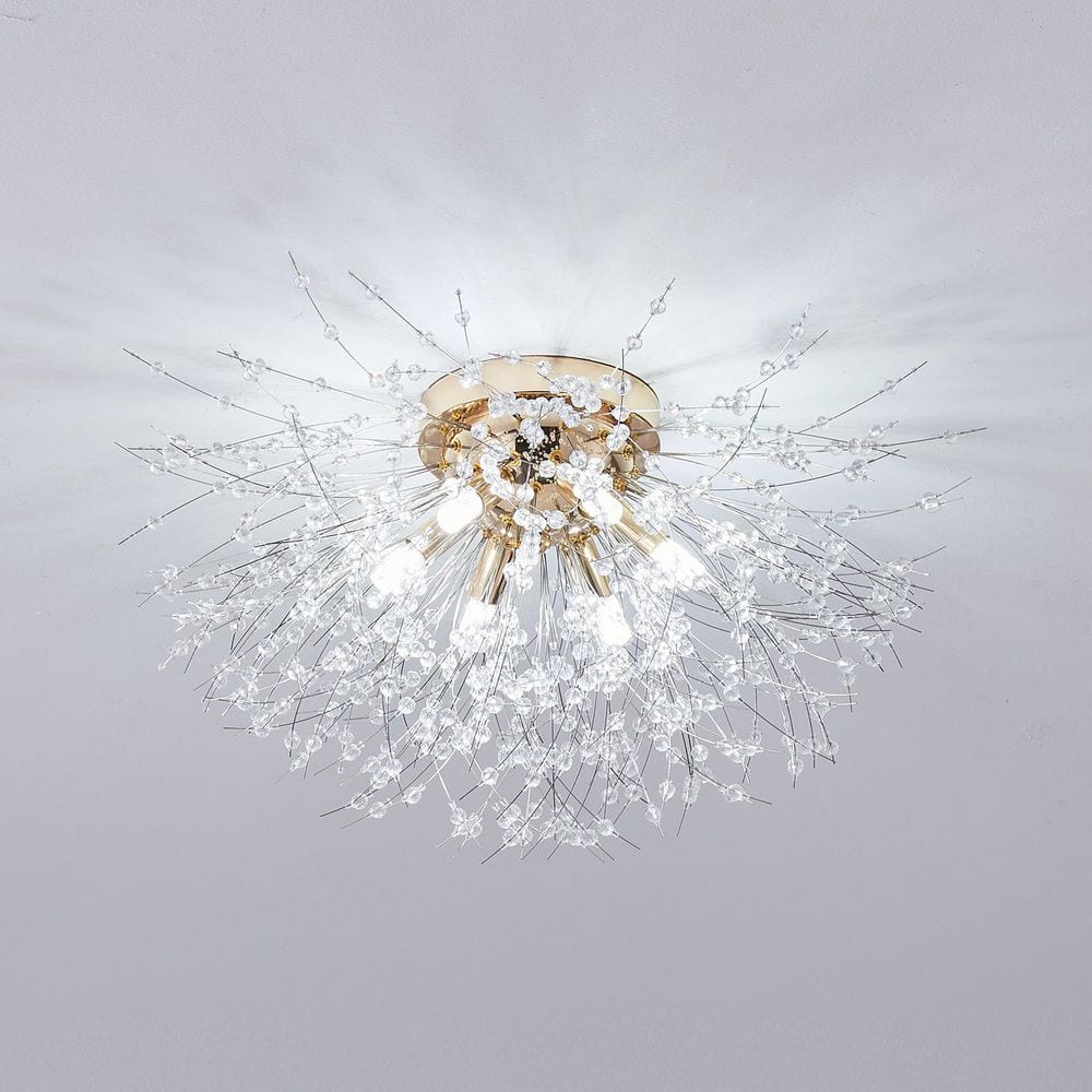 23.6 in. 6-Light Gold Flush Mount Modern Firework Shaped Crystal Ceiling Light - Hercitys