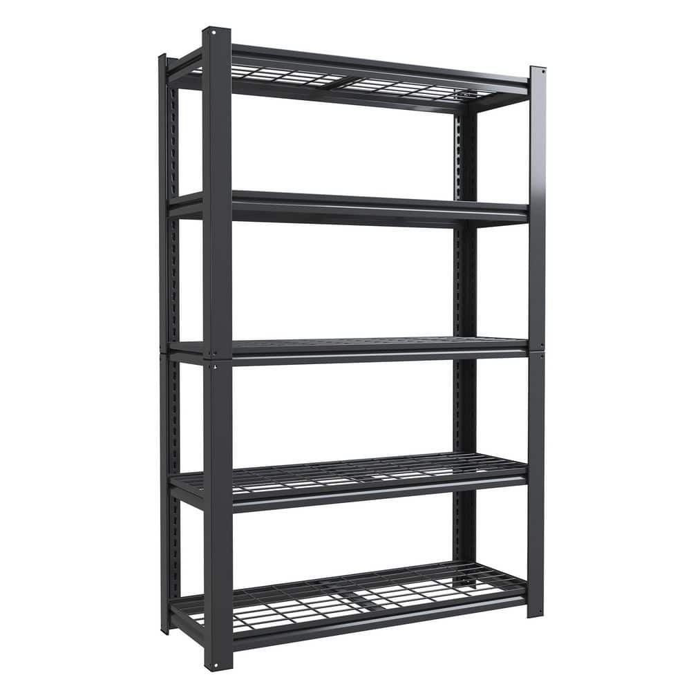 5 Tier Heavy Duty Storage Rack With Adjustable Height, 2000 lbs. , Metal Mesh Rack, Metal Garage Shelving-36*16*72 Black - Hercitys