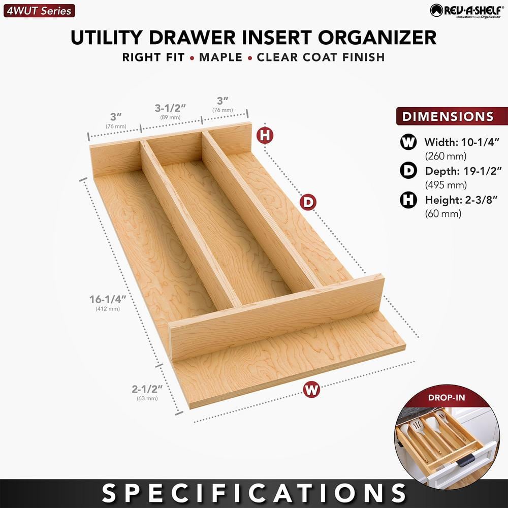 2.36 in. H x 10.24 in. W x 19.49 in. D Light Brown Wooden Utensil Drawer Insert - Hercitys