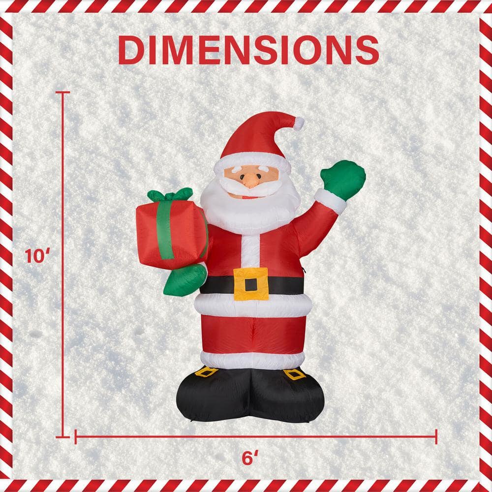 10 ft. Santa Claus with Gift Bag Christmas Inflatable with Lights - Hercitys