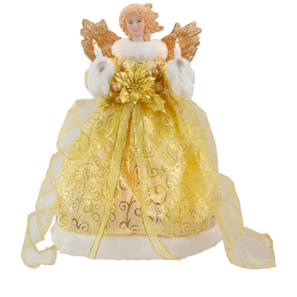 12 in. Lighted Gold Angel with Wings Christmas Tree Topper – Clear Lights - Hercitys