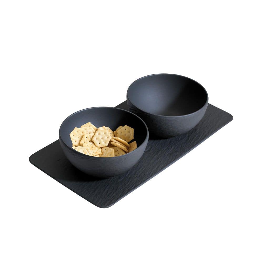 29 oz. Black Porcelain Manufacture Rock Condiment Servers Set (Set of 3) - Hercitys