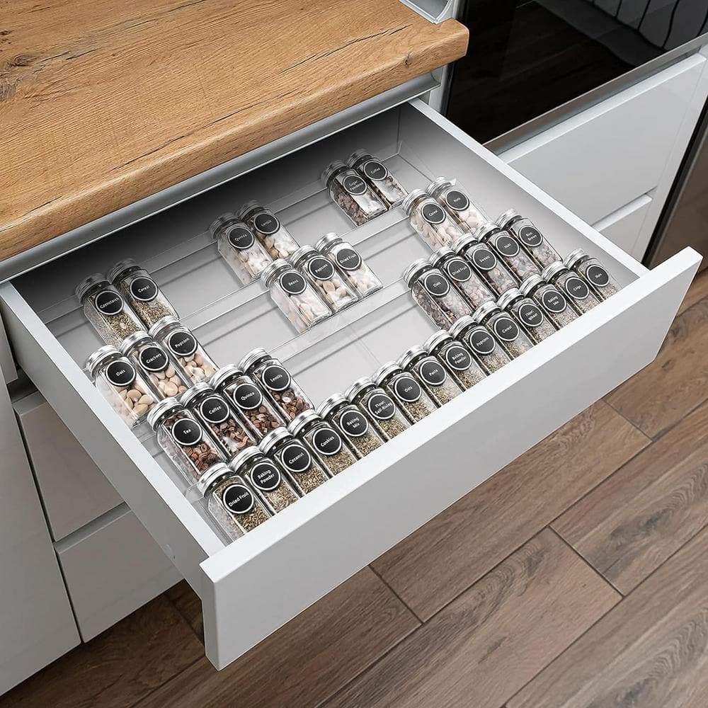 22 in. 4 Tier Clear Acrylic Spice Drawer Organizer Kitchen Spice Rack Tray for Drawer/Countertop (2-Set) - Hercitys