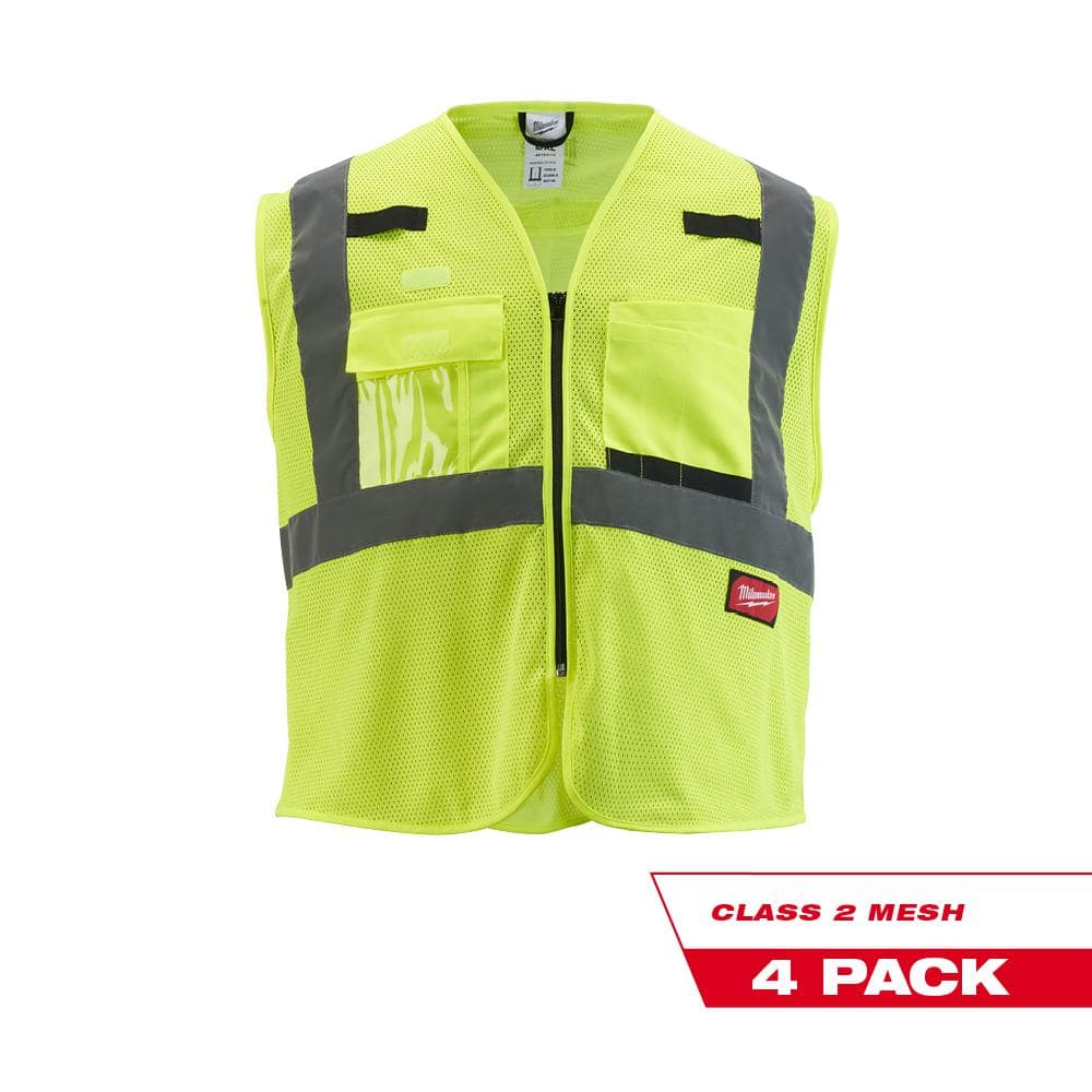4X-Large/5X-Large Yellow Class 2 Mesh High Visibility Safety Vest with 9-Pockets (4-Pack) - Hercitys