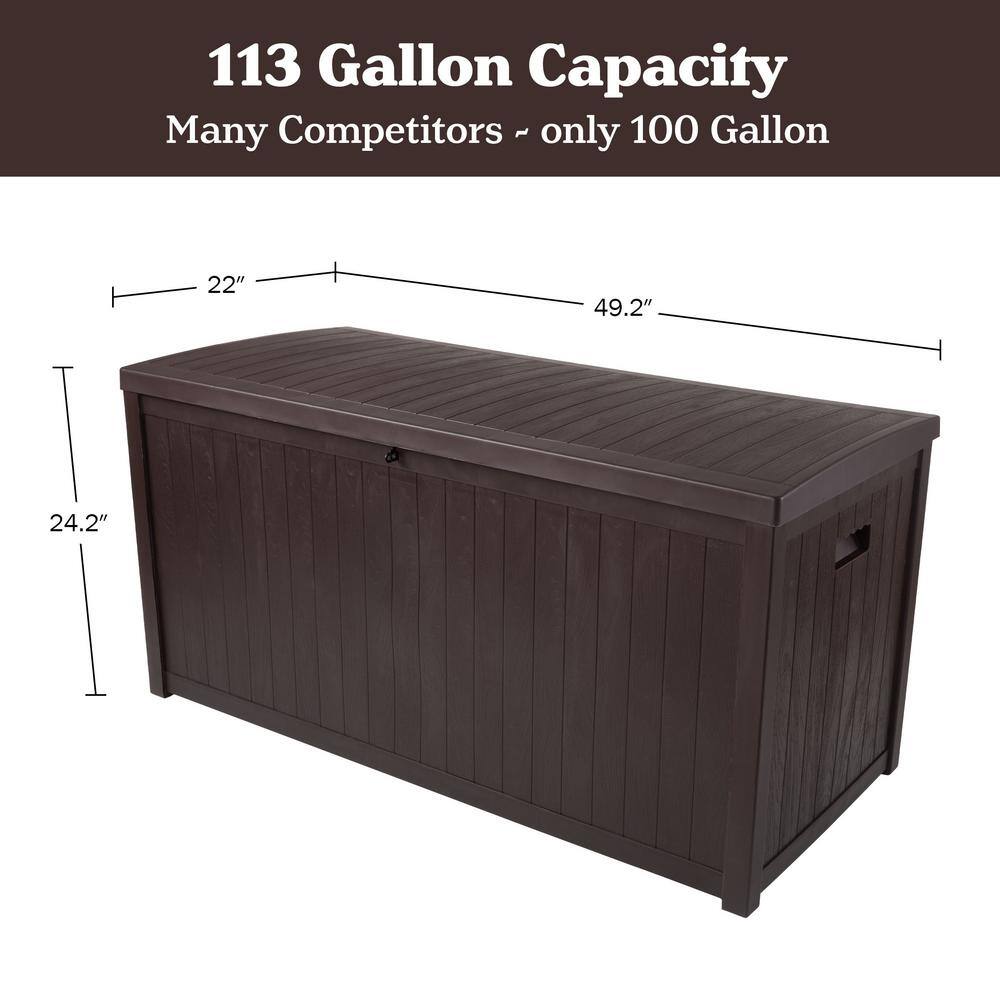 113 Gal. 49.2 in. L x 22 in. W x 24.2 in. H Fade-Resistant Brown Resin Deck Box - Hercitys