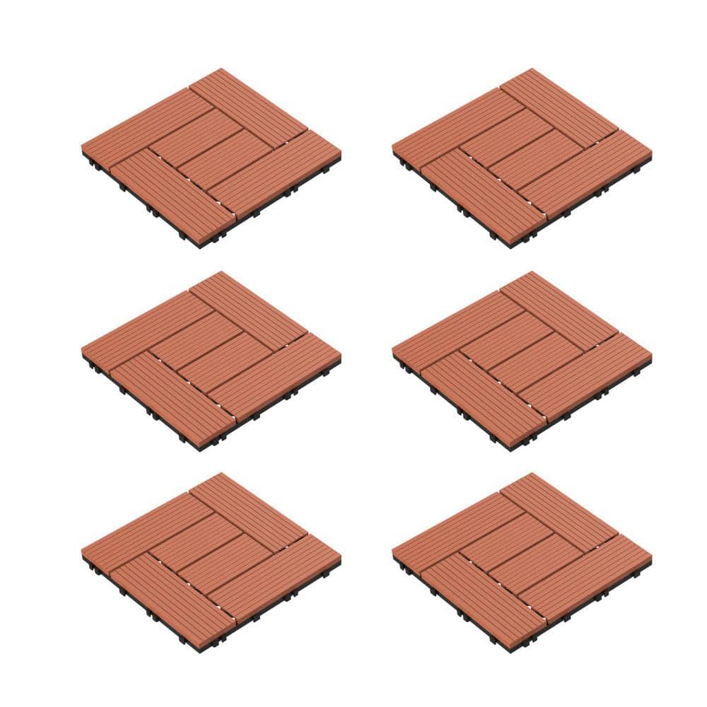 12 in. x 12 in. Outdoor Interlocking Criss Cross Polypropylene Patio and Deck Tile Flooring in Terracotta (Set of 6) - Hercitys