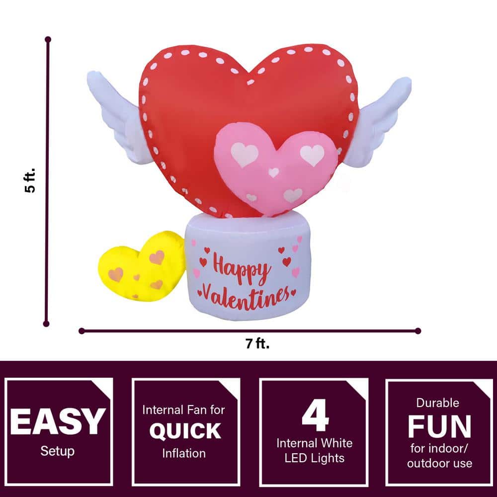 5 ft. Light Up Valentine’s Day Flying Hearts with Wings Inflatable - Hercitys