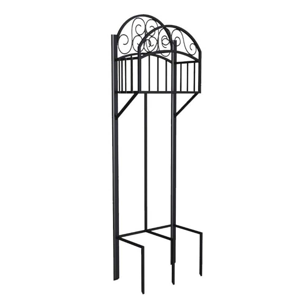5-Prong Gauge Steel Scroll Water Hose Stand with Storage Shelf - Hercitys