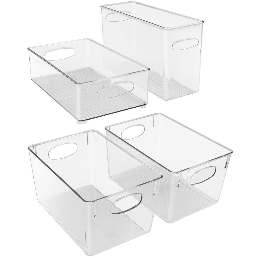 4 Pack Clear Plastic Storage Bins for fridge and Pantry organizer set - Hercitys