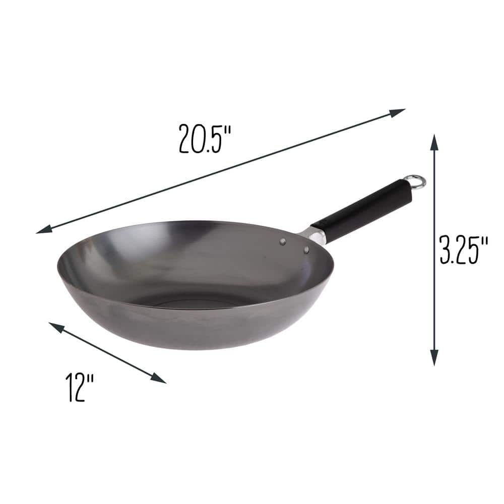 12 in. Silver Carbon Steel Stir Fry Pan with Ergonomic Handle - Hercitys