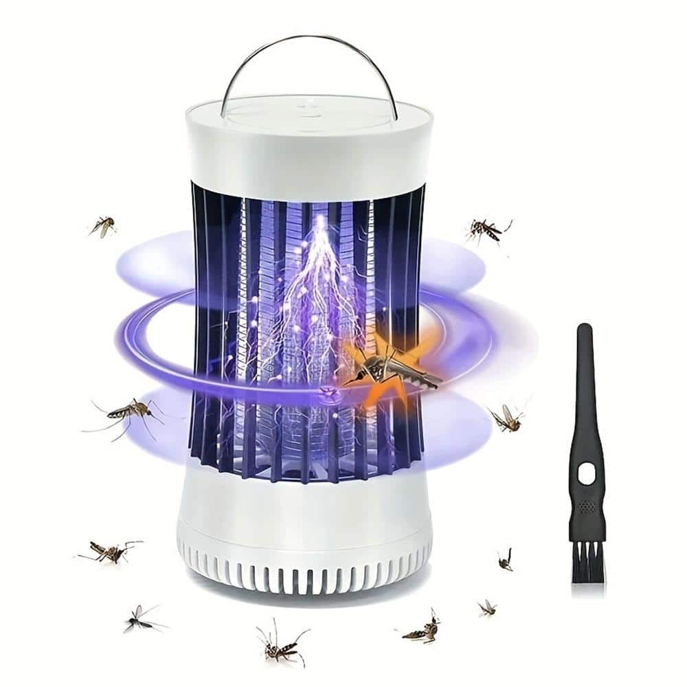1-Piece Indoor/Outdoor Purple Light Mosquito Trap, Electric Mosquito Killer Bug Zappet with Fan Suction, White - Hercitys