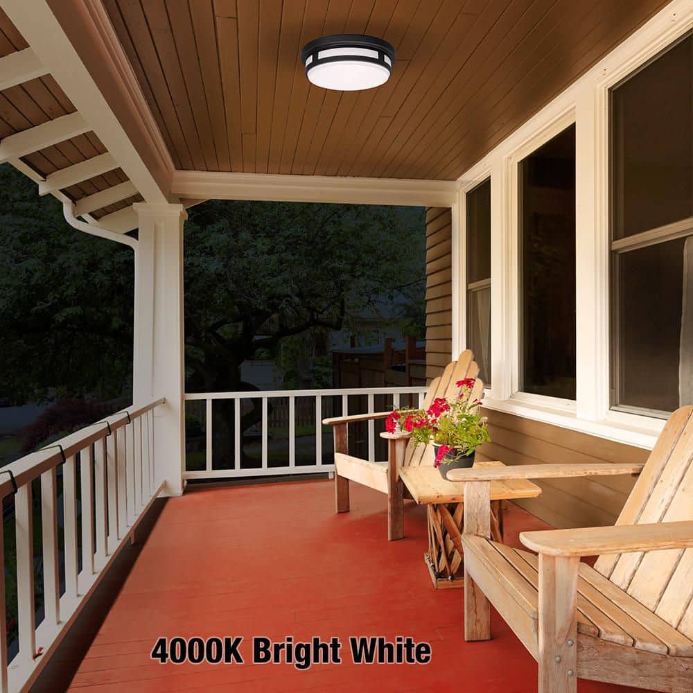 11 in. Round Black Indoor Outdoor LED Flush Mount Ceiling Light Adjustable CCT 830 Lumens Wet Rated Front or Side Door - Hercitys