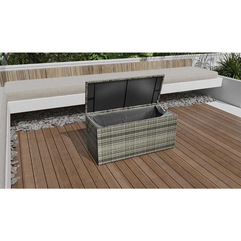 113 Gal. Gray Wicker Patio Deck Box with Lid - Hercitys