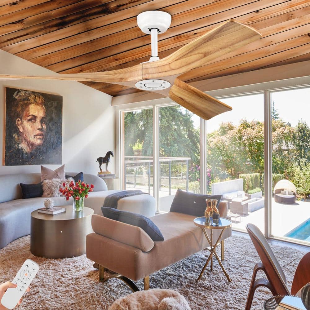 52 in. Indoor Outdoor Modern Matte White Ceiling Fan with Remote for Bedroom Living Room, No Light - Hercitys